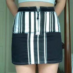 black and white stripe denim mini skirt